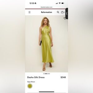 Reformation Dasha green silk wedding guest dress